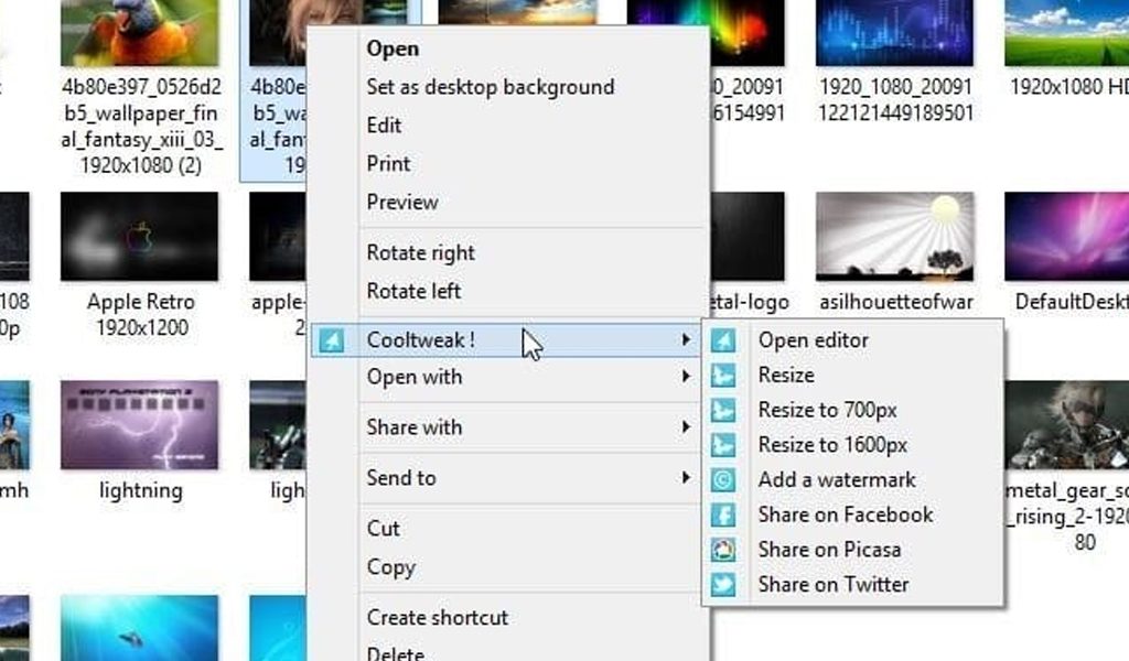 CoolTweak Program Is Using For Share And Resize Images From Windows Context Menu